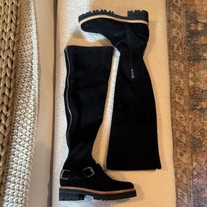 Marc Fisher Black Over-the-Knee Boots with Buckle Detail